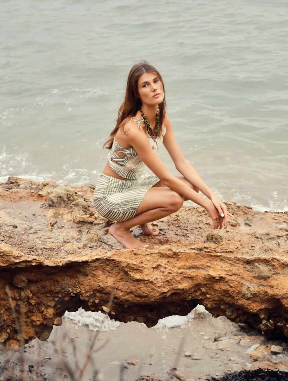 Bianca Pleated Linen Mini Skirt / Green Stripes - miniatura 1