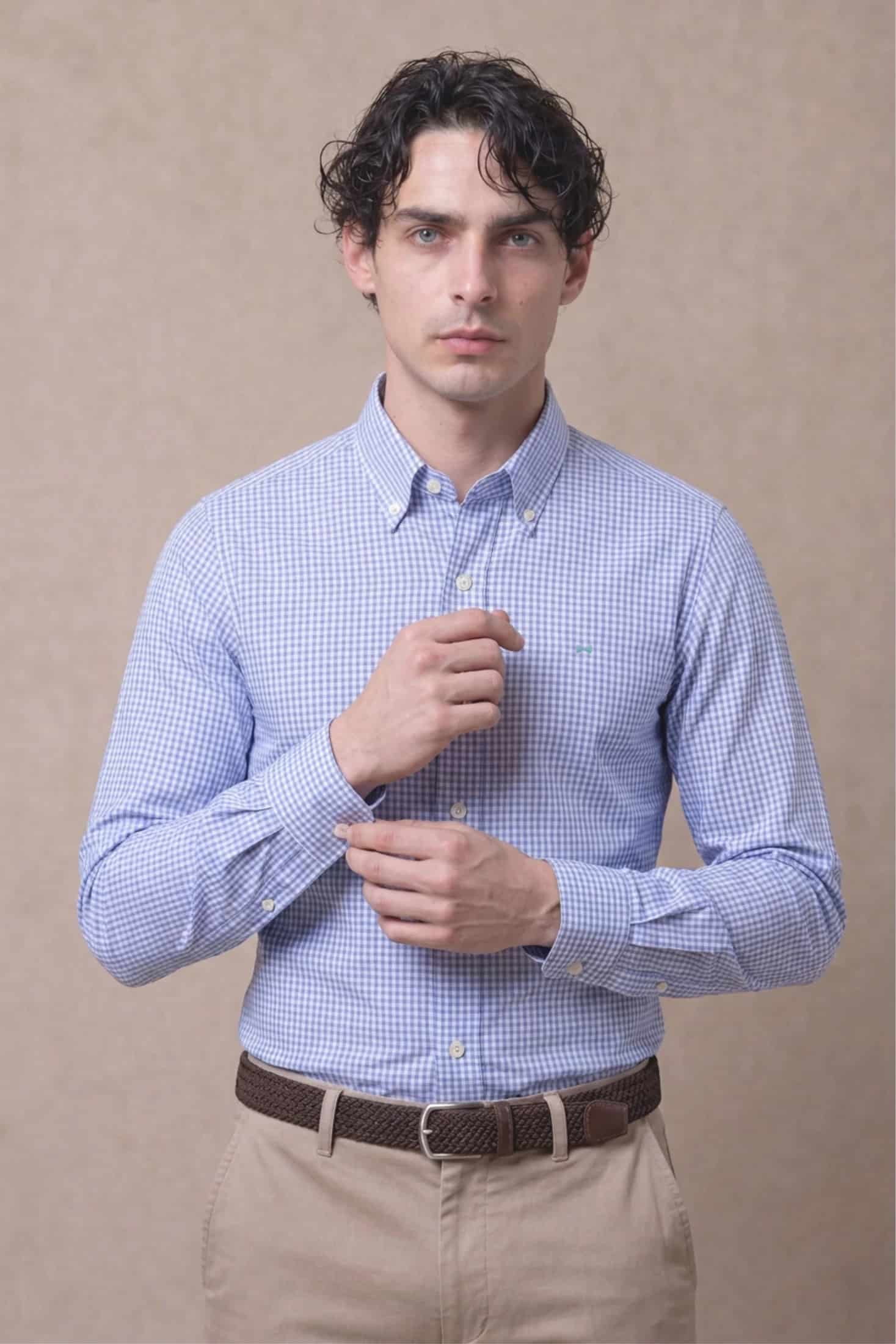 Camisa Antimanchas Popelina Cuadros Azul Claro Logo Combinado - miniatura 12