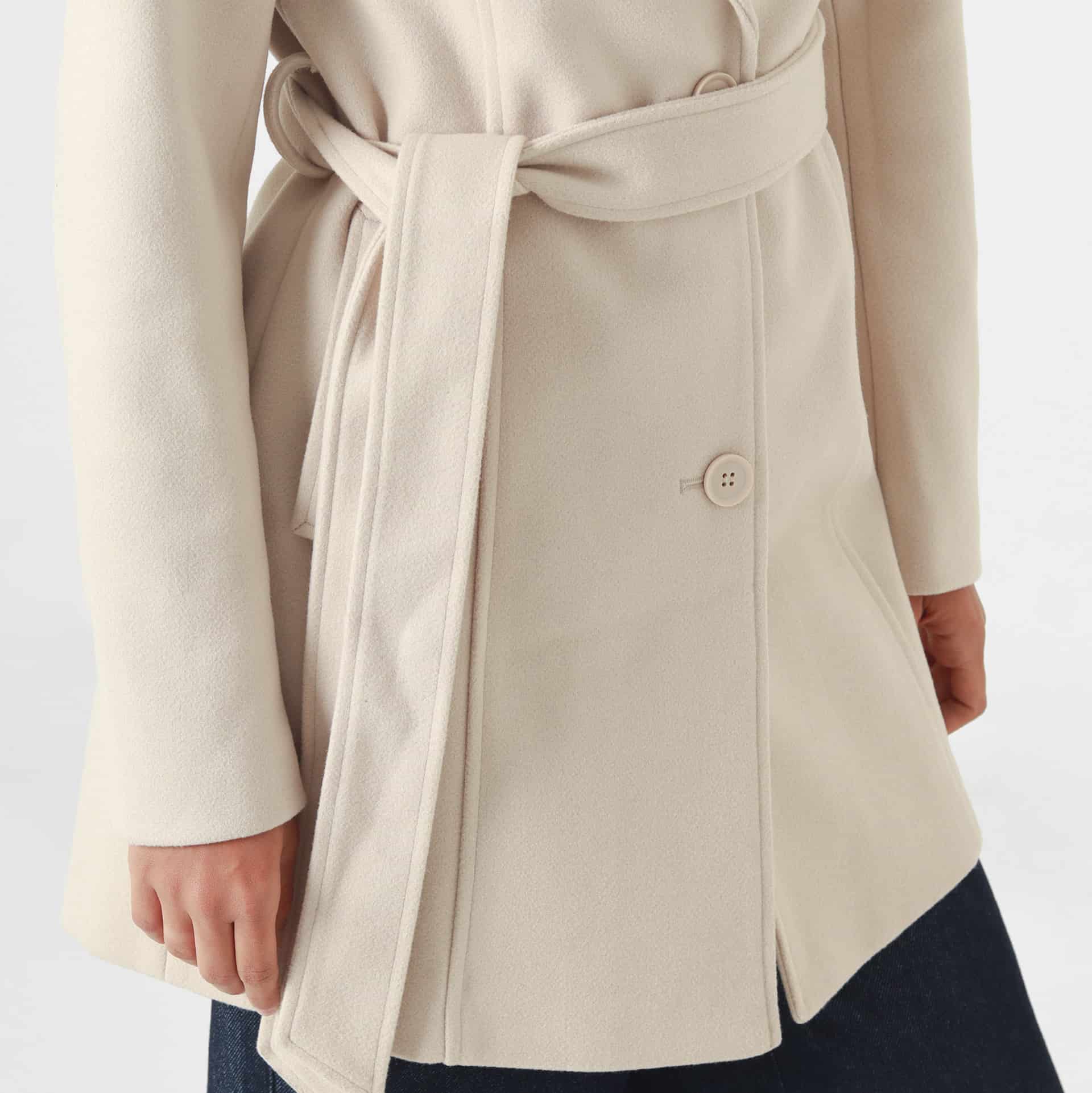 Chaqueta abrigo manga larga cuello solapa con lazo - miniatura 14