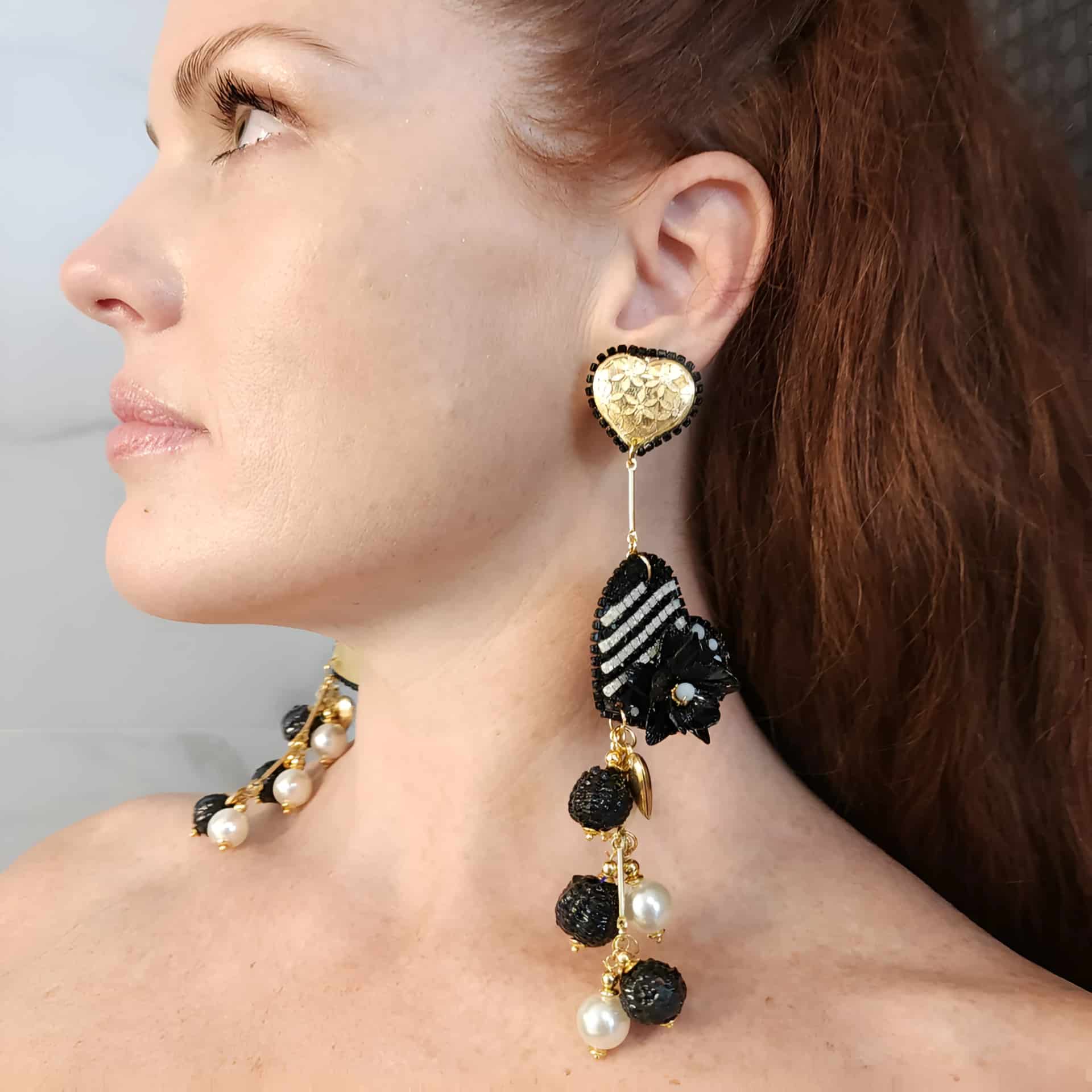Fiber Black Heart Earrings - miniatura 2