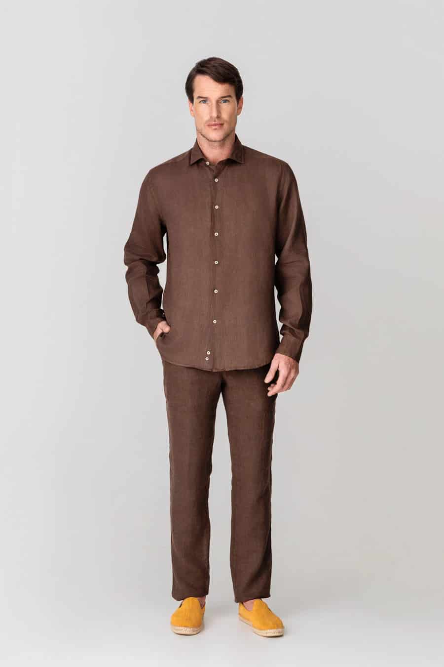 Men's linen shirt deeptaupe - miniatura 2