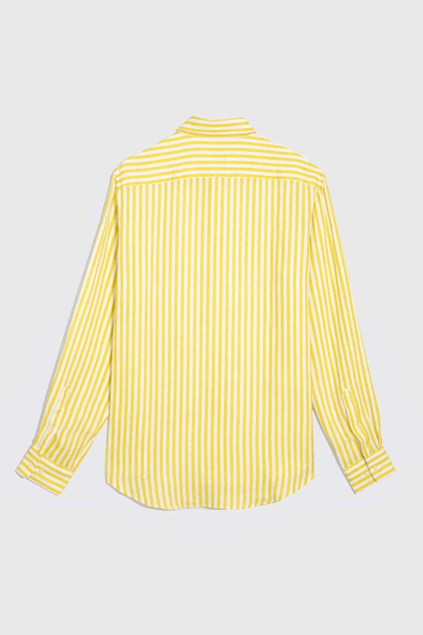 Men's linen shirt yellow striped - miniatura 5