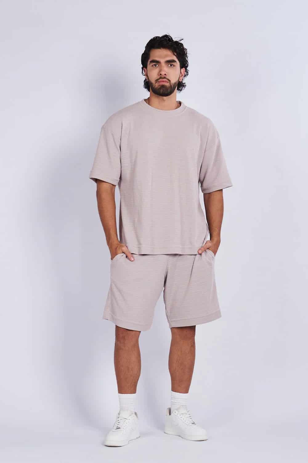 Camiseta oversize textura horizontal Caqui - miniatura 2