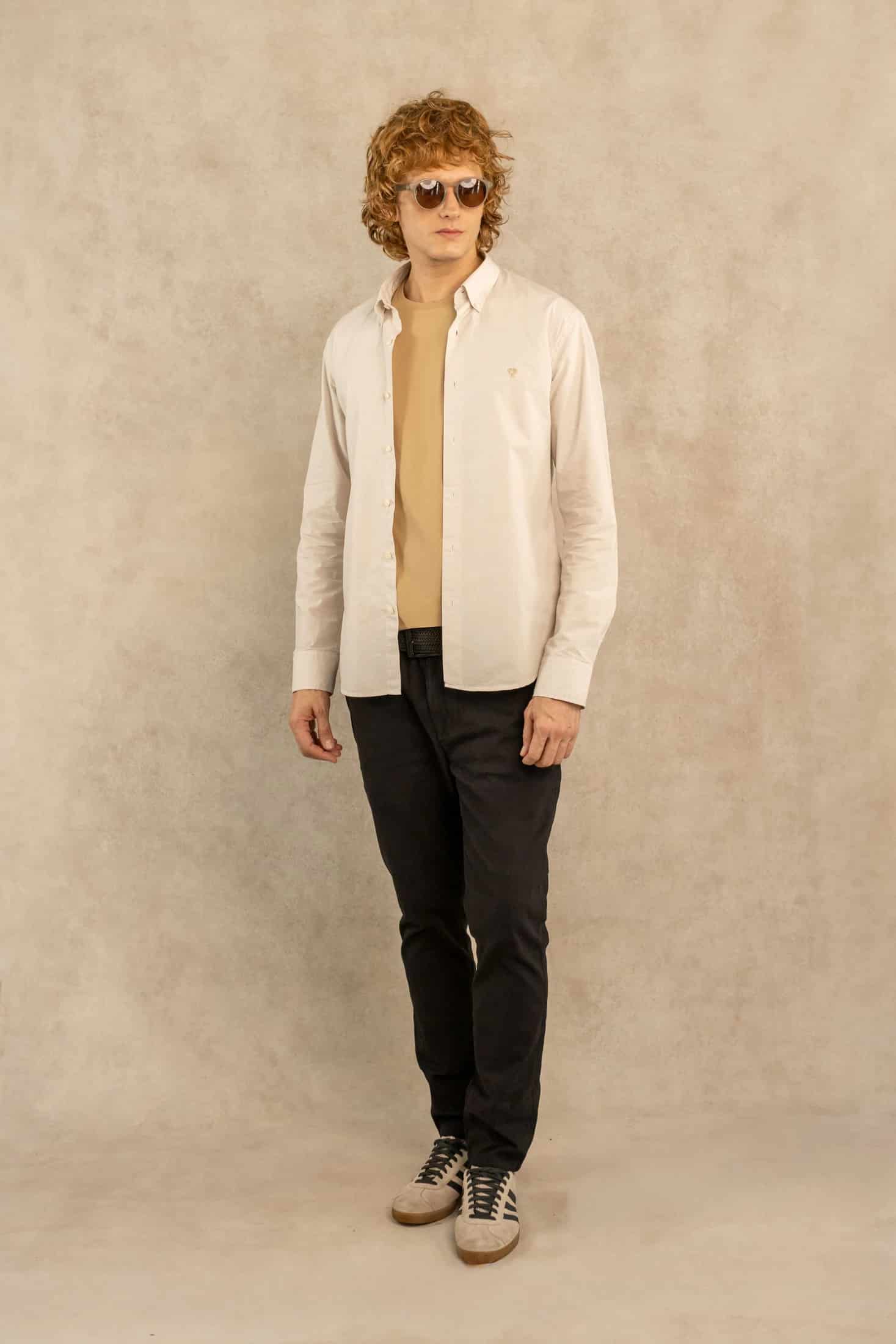 Camisa Antimanchas Popelina Cuadros Pequeños Beige - miniatura 2