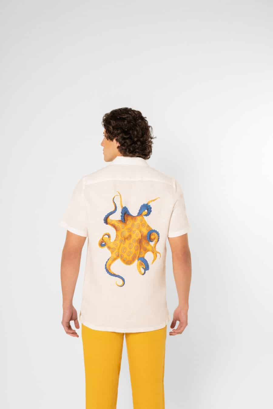 Men's linen shirt yellow octopus - miniatura 3