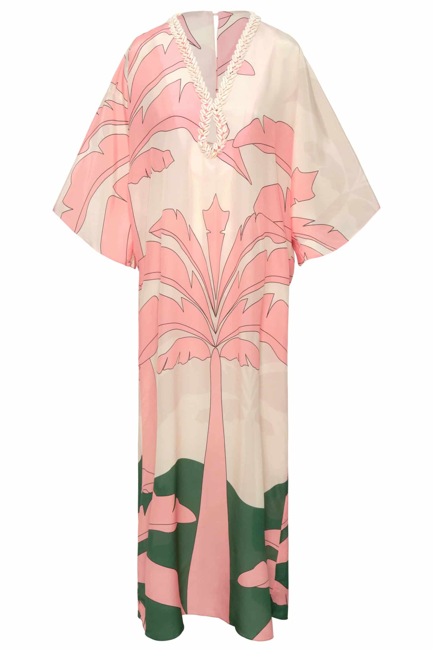 Andina Hand-Embroidered Crepe Tunic / Peach Palms - miniatura 1