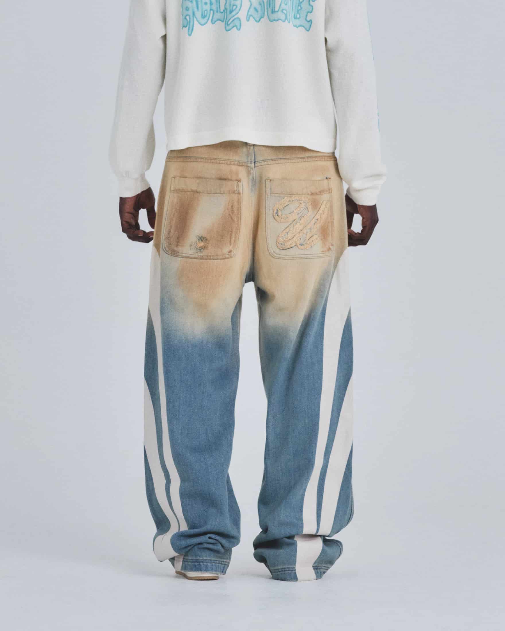 Holy State Stripe Wide Jeans Sand Blue - miniatura 7