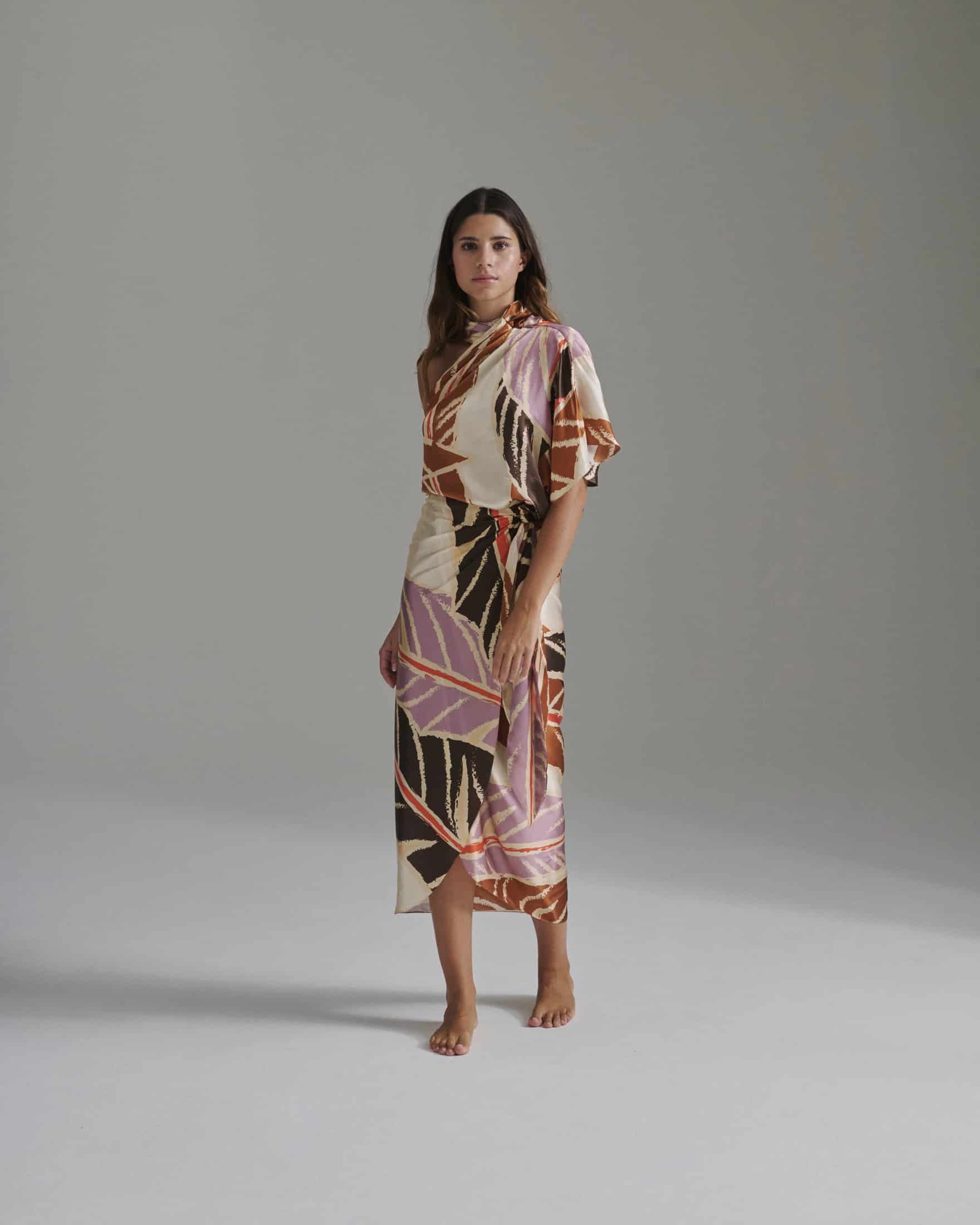 Mapara Satin Silk Skirt / Lilac Platanera Leaves - miniatura 2