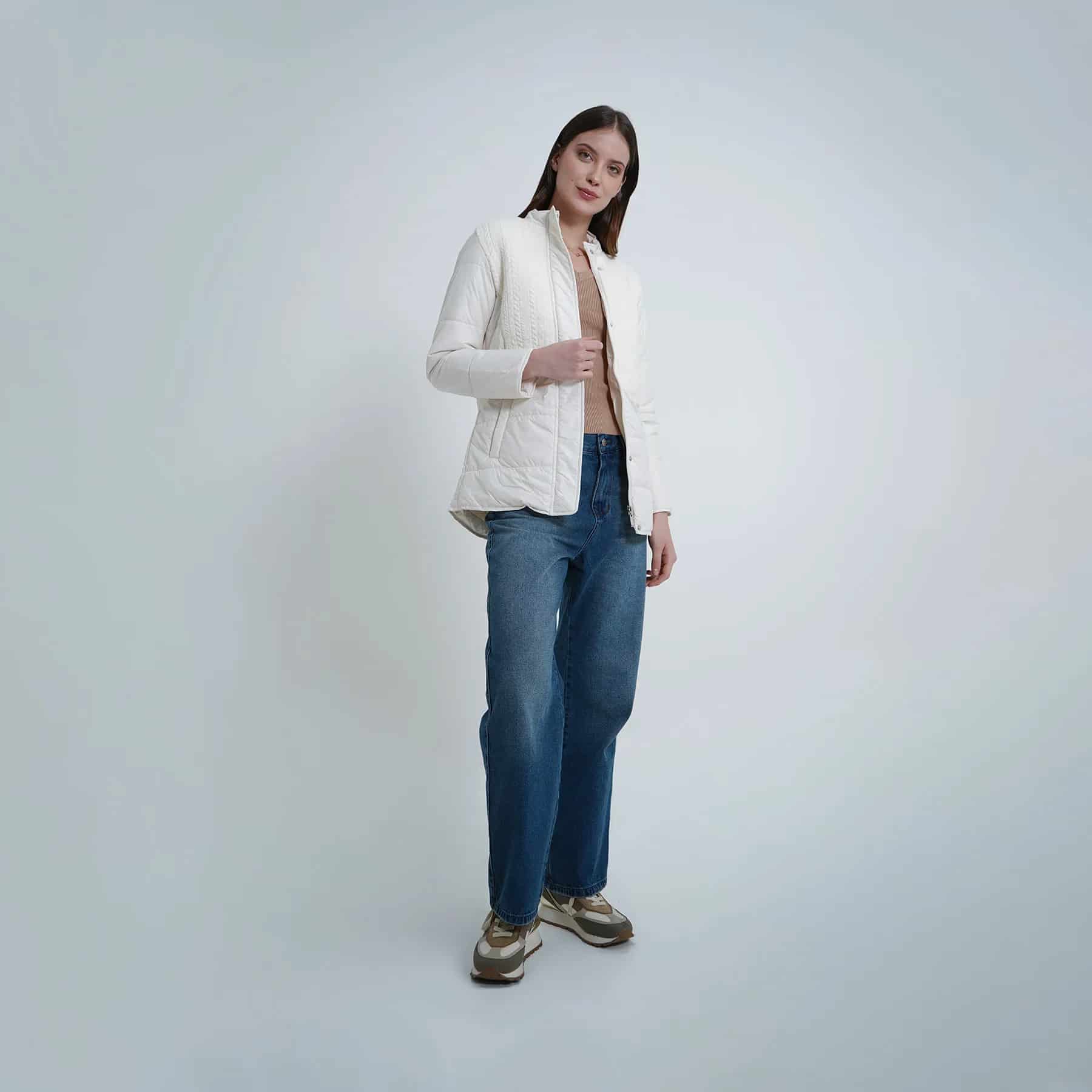 Chaqueta acolchada cuello alto con tejido - miniatura 7