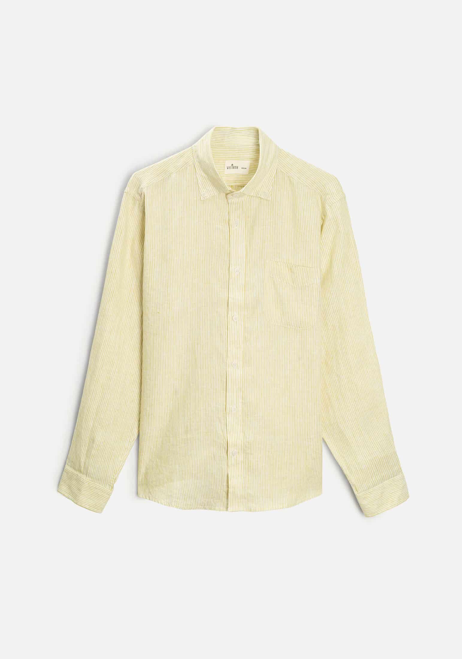 Camisa H CBD Lino Rayas Verde Med - Blanco - miniatura 1