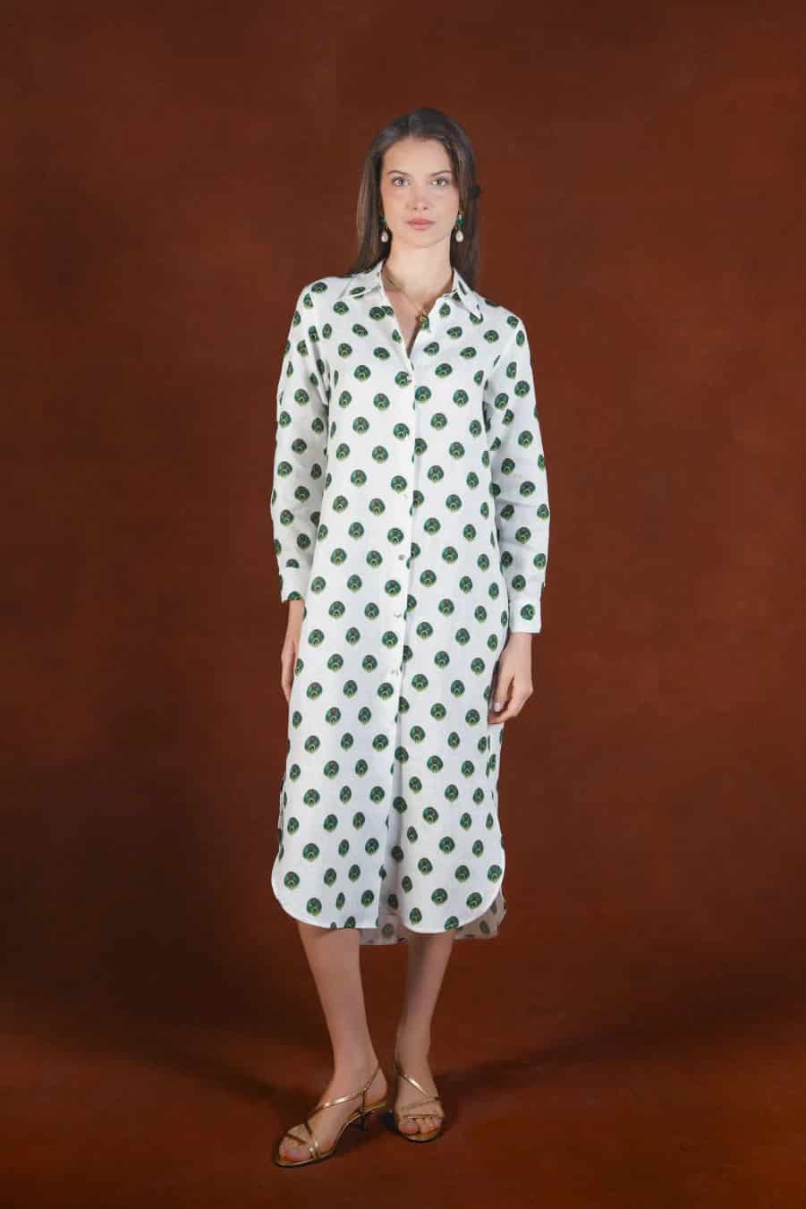 Women's Ventaglio linen shirt dress white - miniatura 2