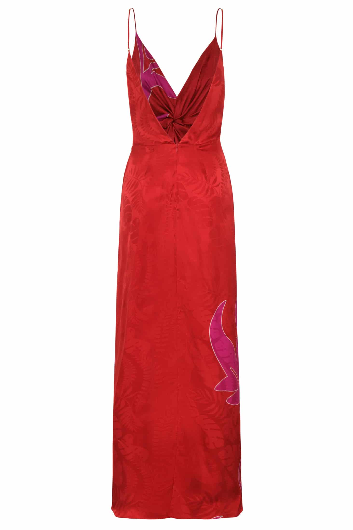 Macarena Silk Jacquard Midi Dress / Red & Fuchsia Maxi Buganvilia - miniatura 3
