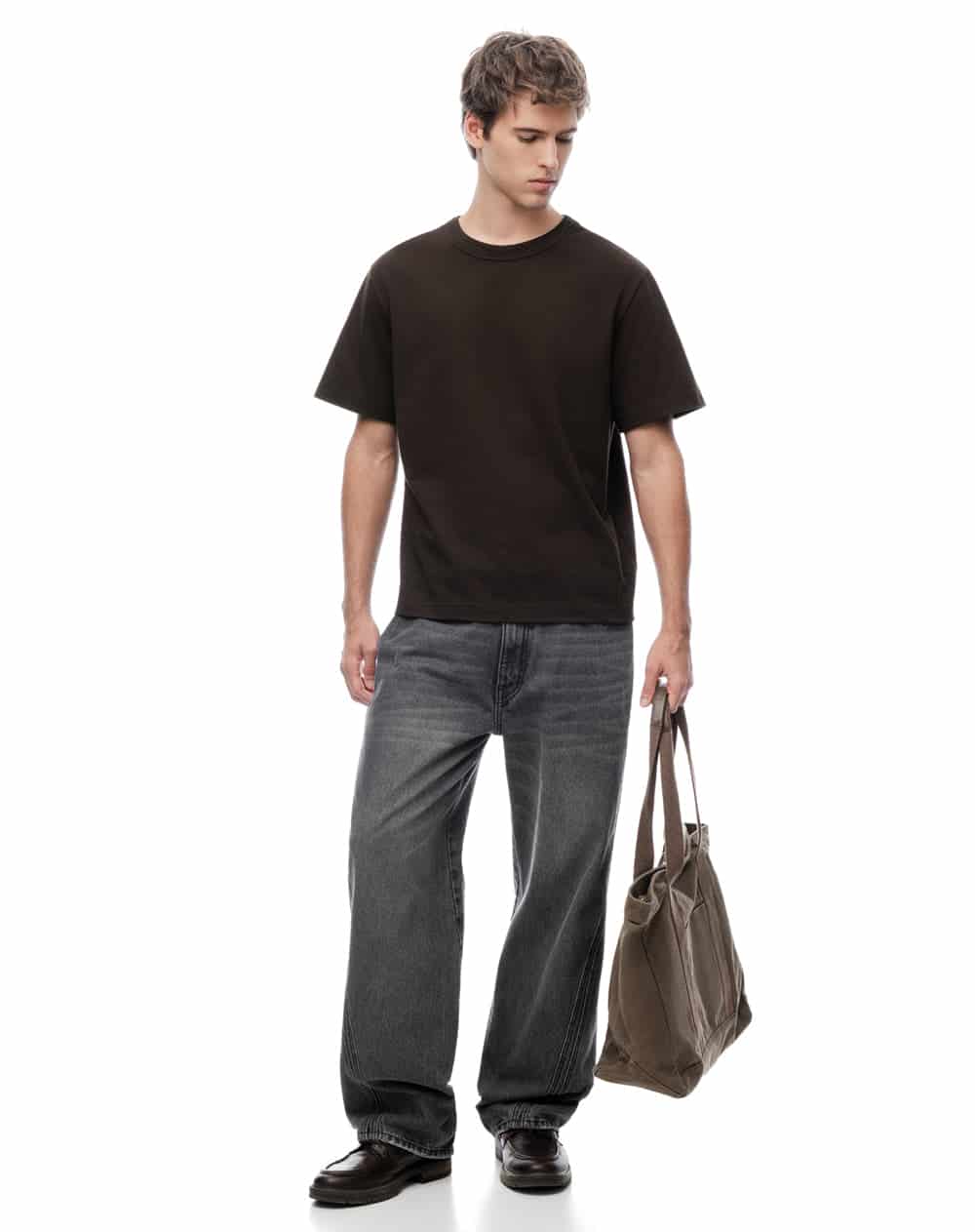 Camiseta manga corta oversize algodón café hombre - miniatura 4