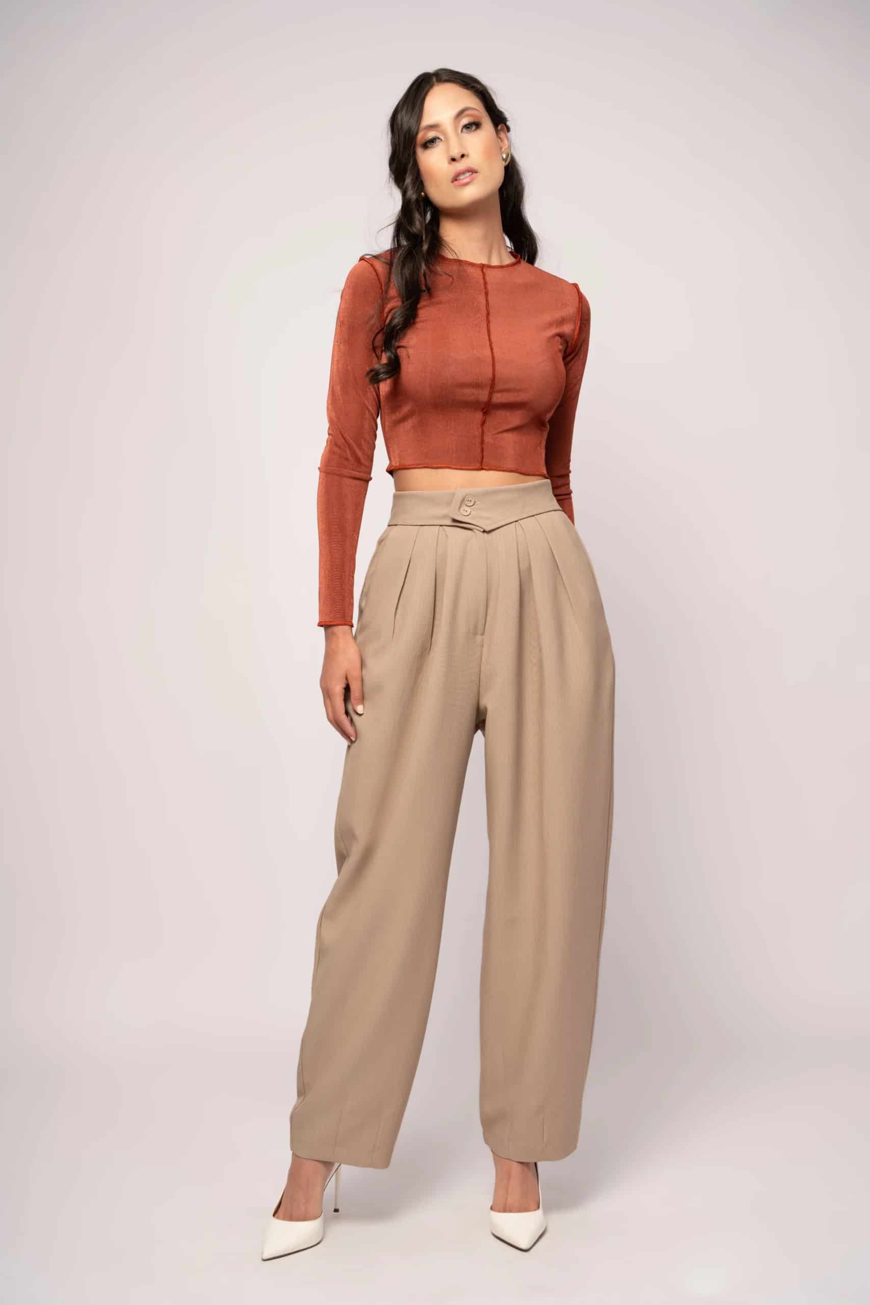 Pantalón Oriental Raya Tiza Camel - miniatura 1