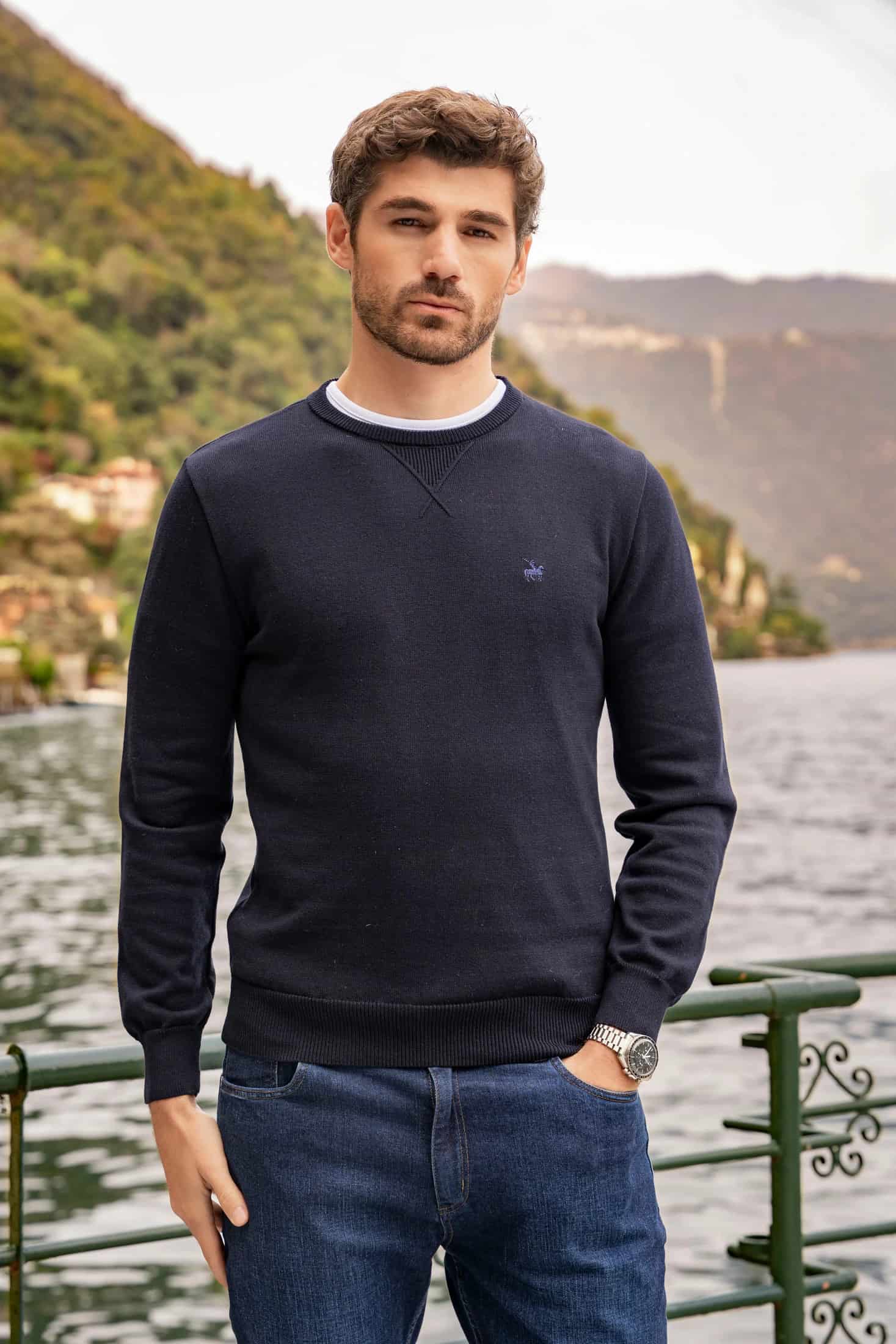 Suéter Crewneck Hombre Azul Oscuro - miniatura 4