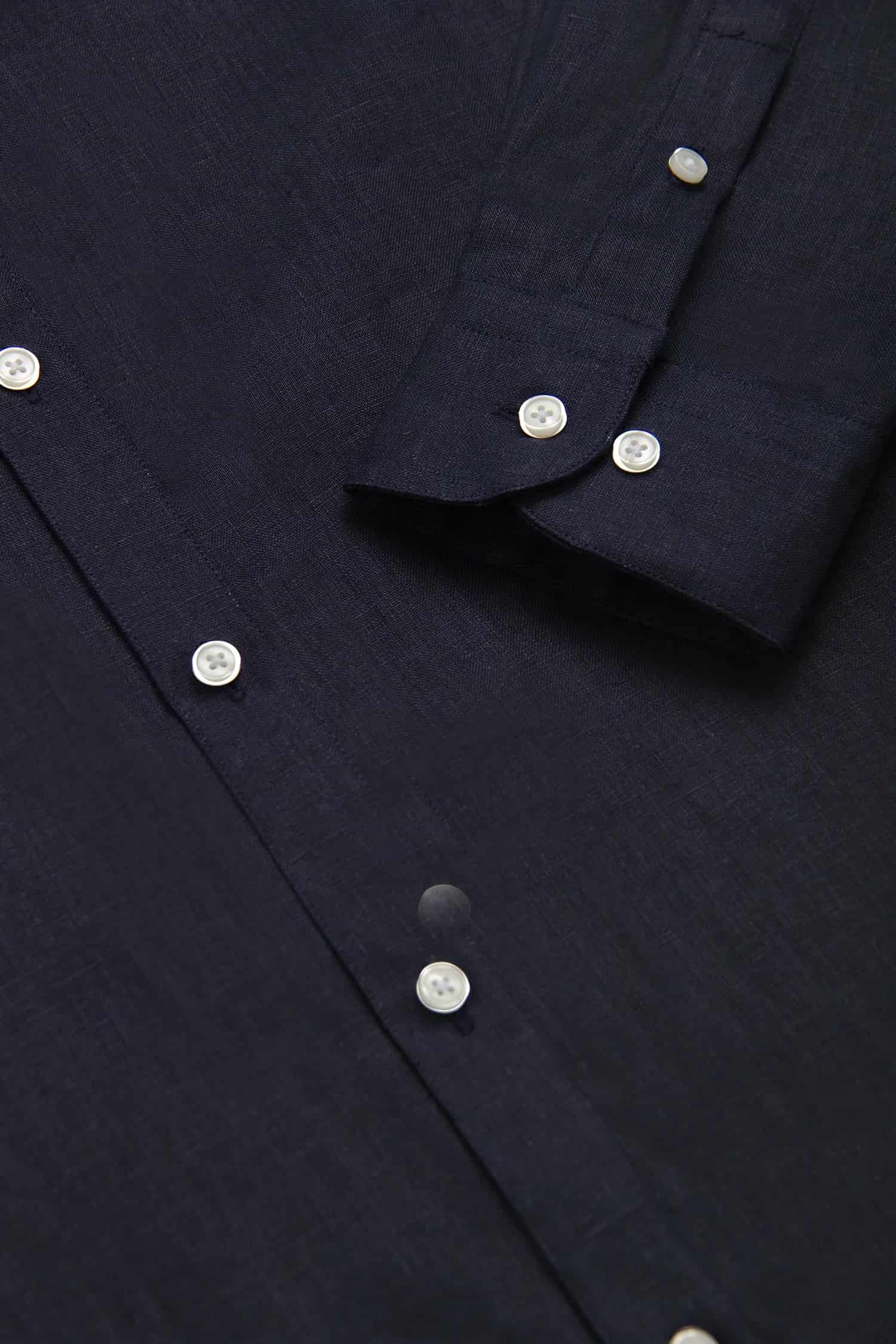 Camisa Cuello Mao Lino Azul Oscuro - miniatura 3