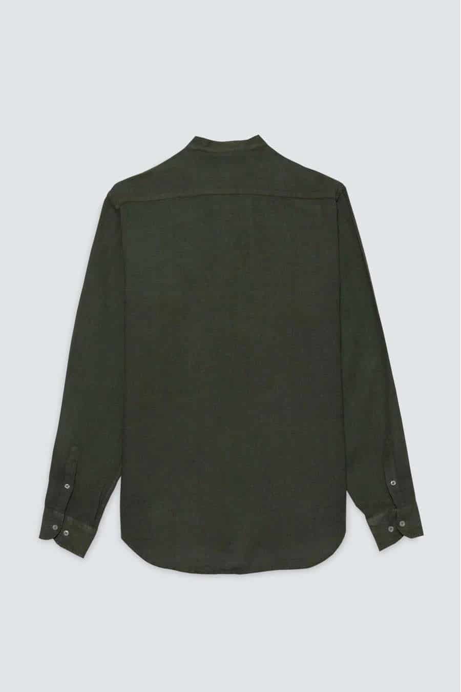 Men's linen shirt mao military green basic - miniatura 2