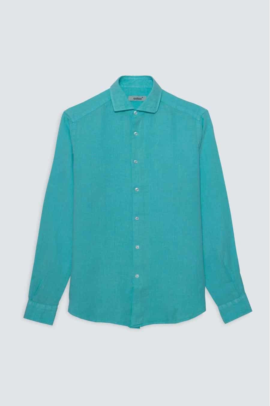 Men's linen shirt turquoise - miniatura 1