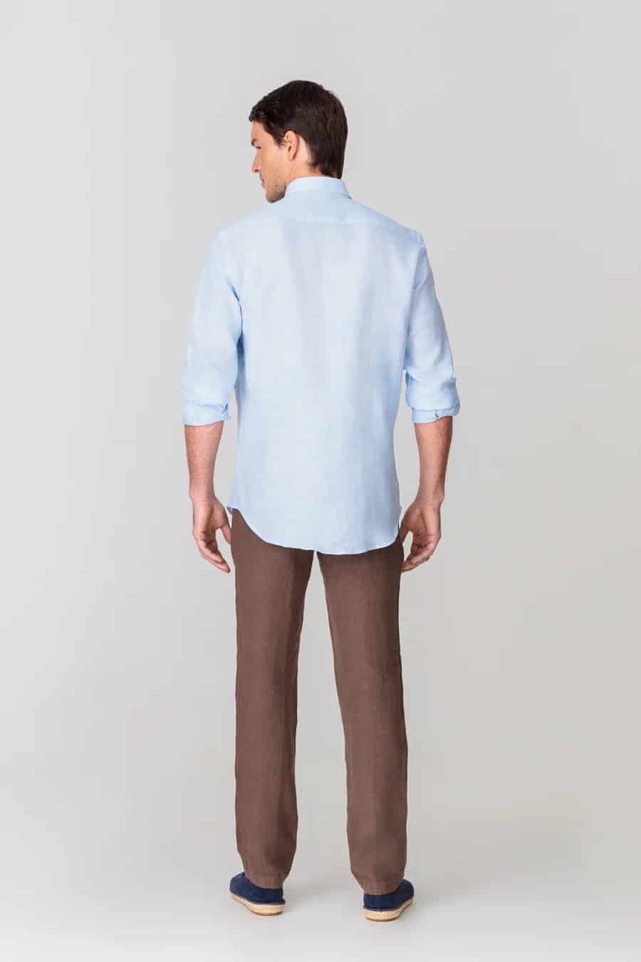 Men's linen shirt checks blue - miniatura 4