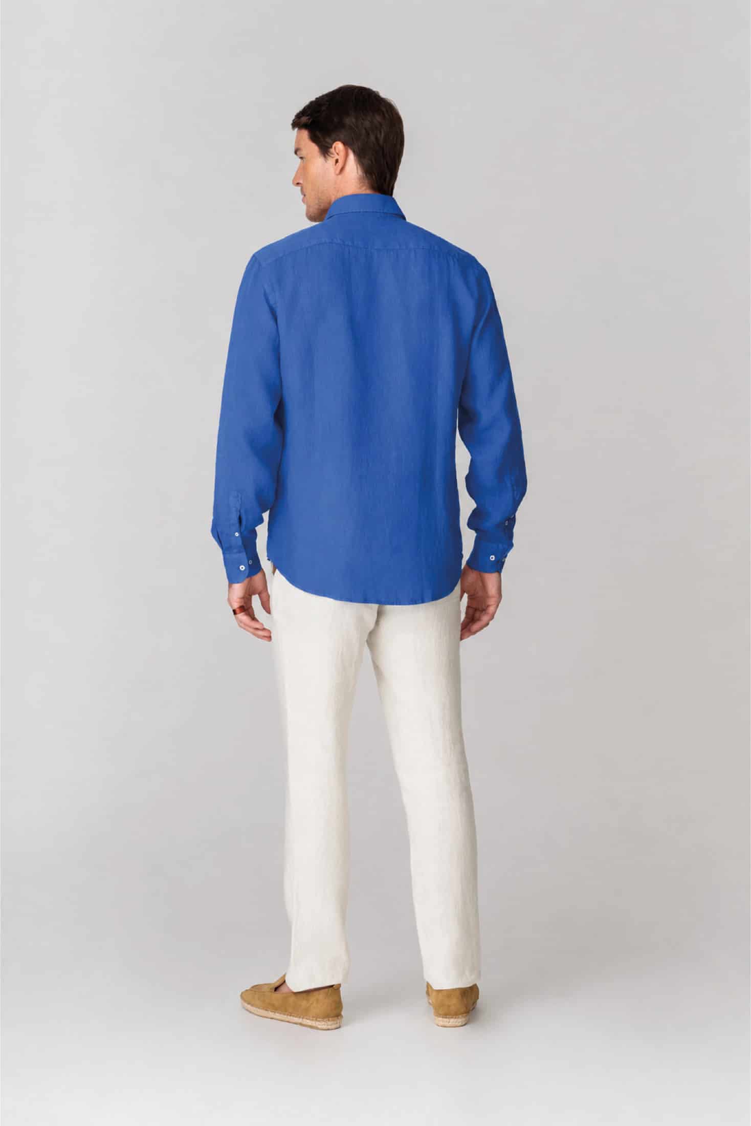 Men's linen shirt sky blue basic - miniatura 6