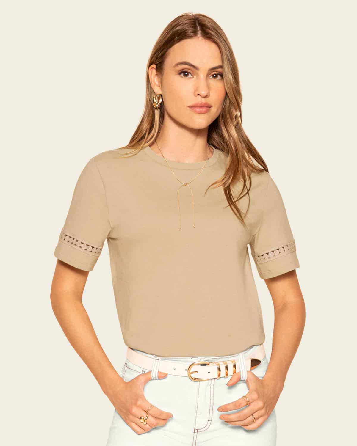 Camiseta básica con detalle de escalerilla en mangas - miniatura 3