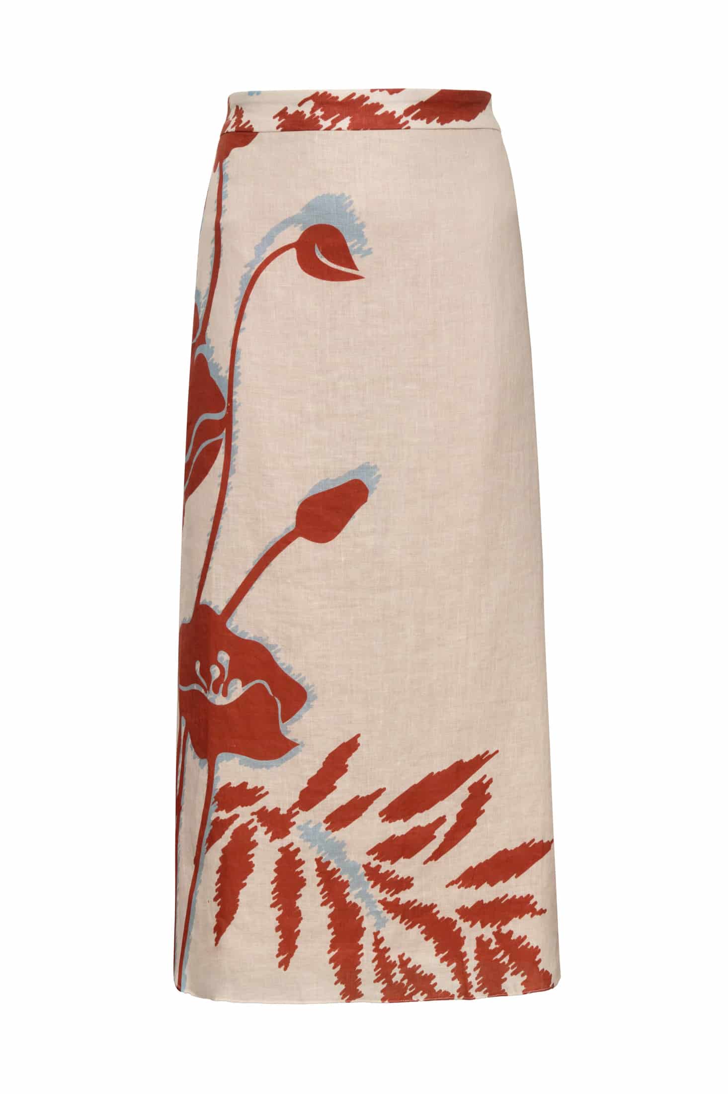 Beatrice Linen Midi Skirt / Ecru - Orange Gladiolos - miniatura 2