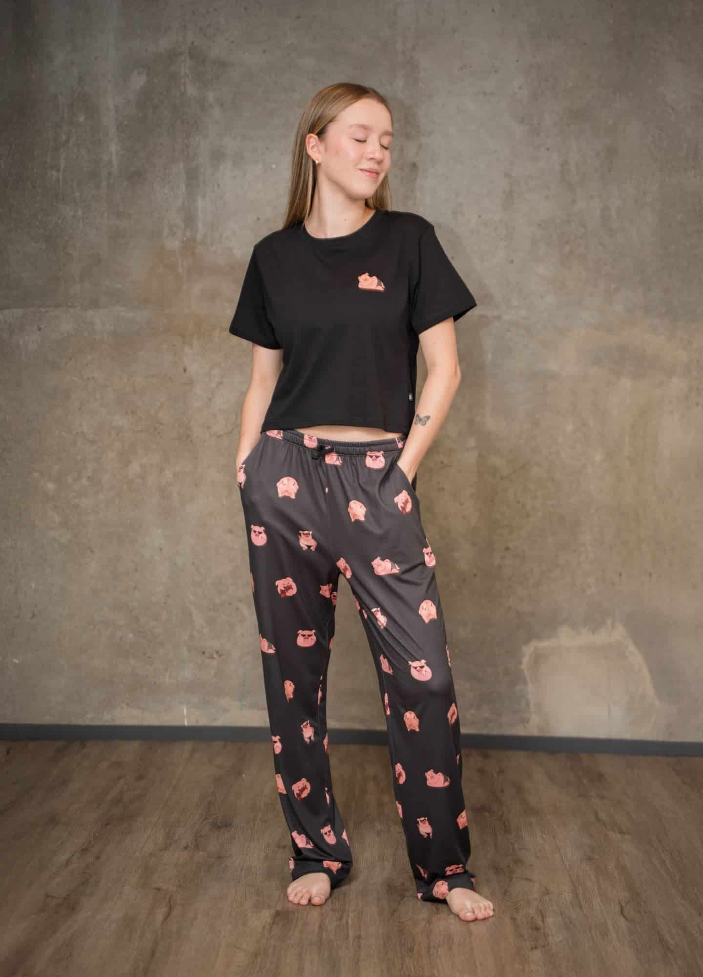 Conjunto Pantalón Cerditos - Negro - miniatura 1