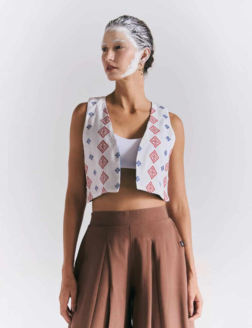 Chaleco Escote en Pico  Grecia blanco+azul+rojo Mujer - miniatura 1