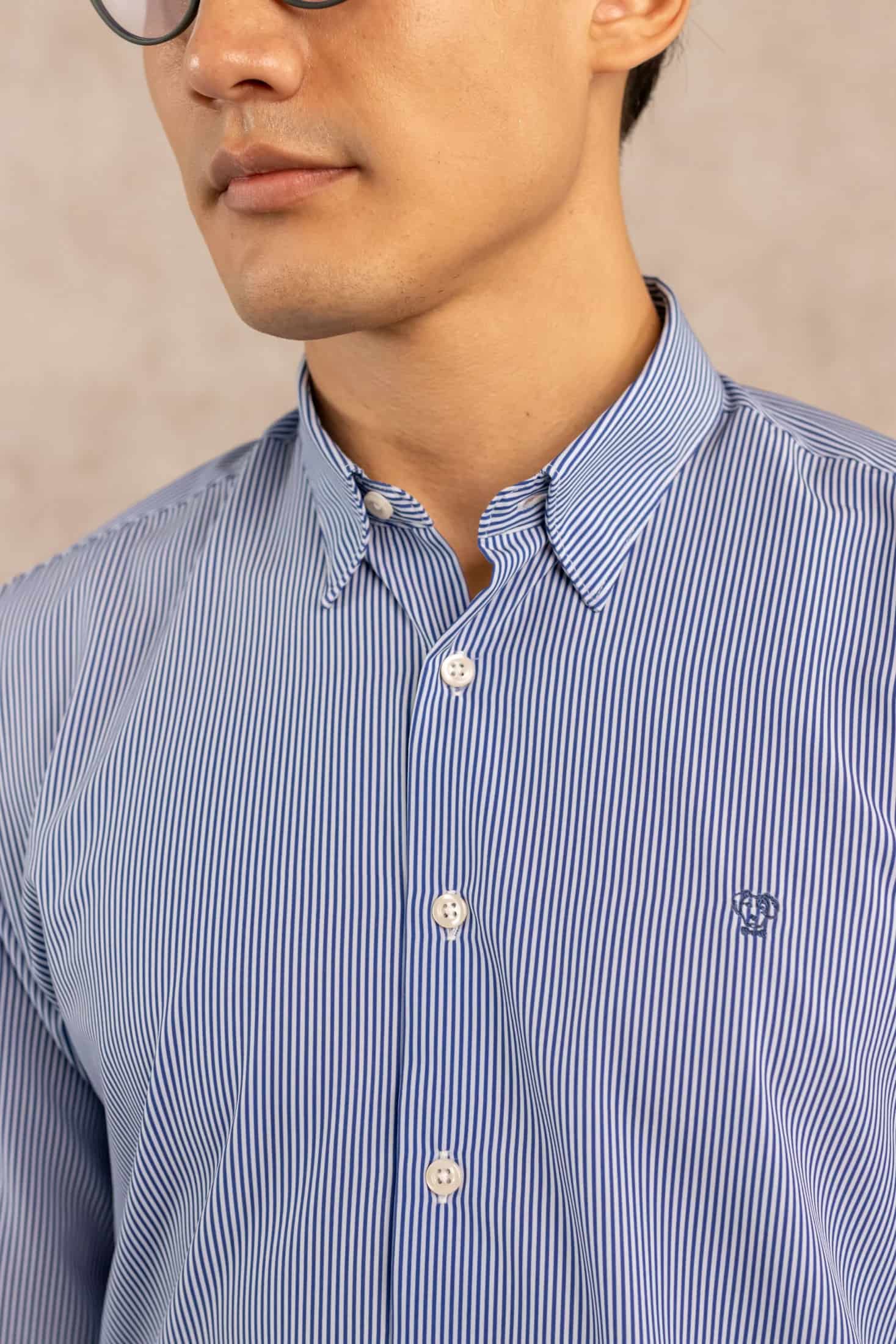 Camisa Performance Antiarrugas Rayas Azul Oscuro - miniatura 10