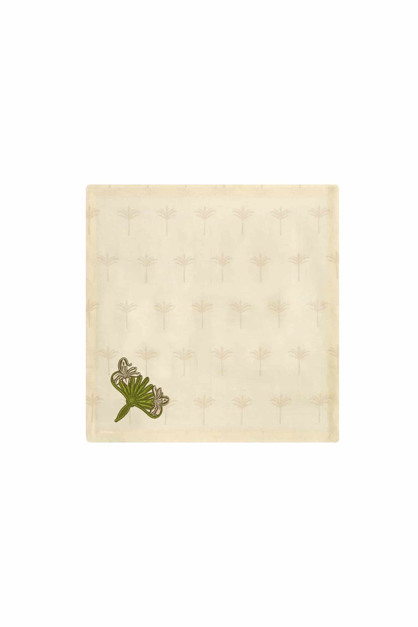 Lirios Linen Napkins / Ivory & Green - Set of 4 - miniatura 3