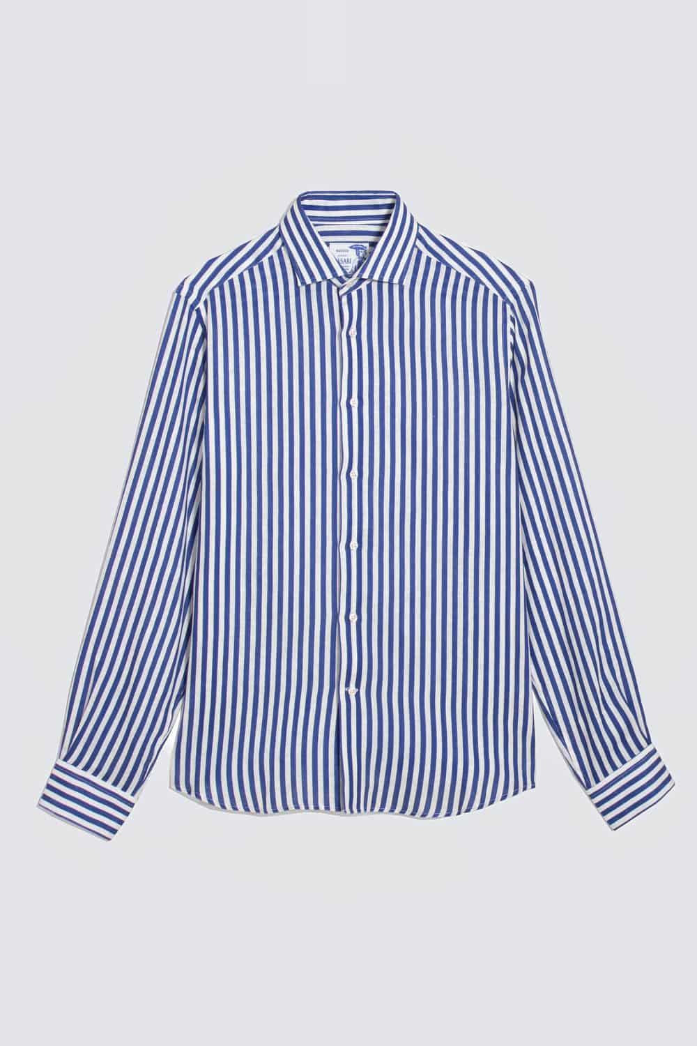 Men's linen shirt electric blue stripes - miniatura 1