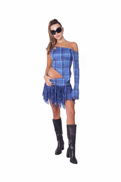 One Side Top In Blue Tartan - miniatura 5