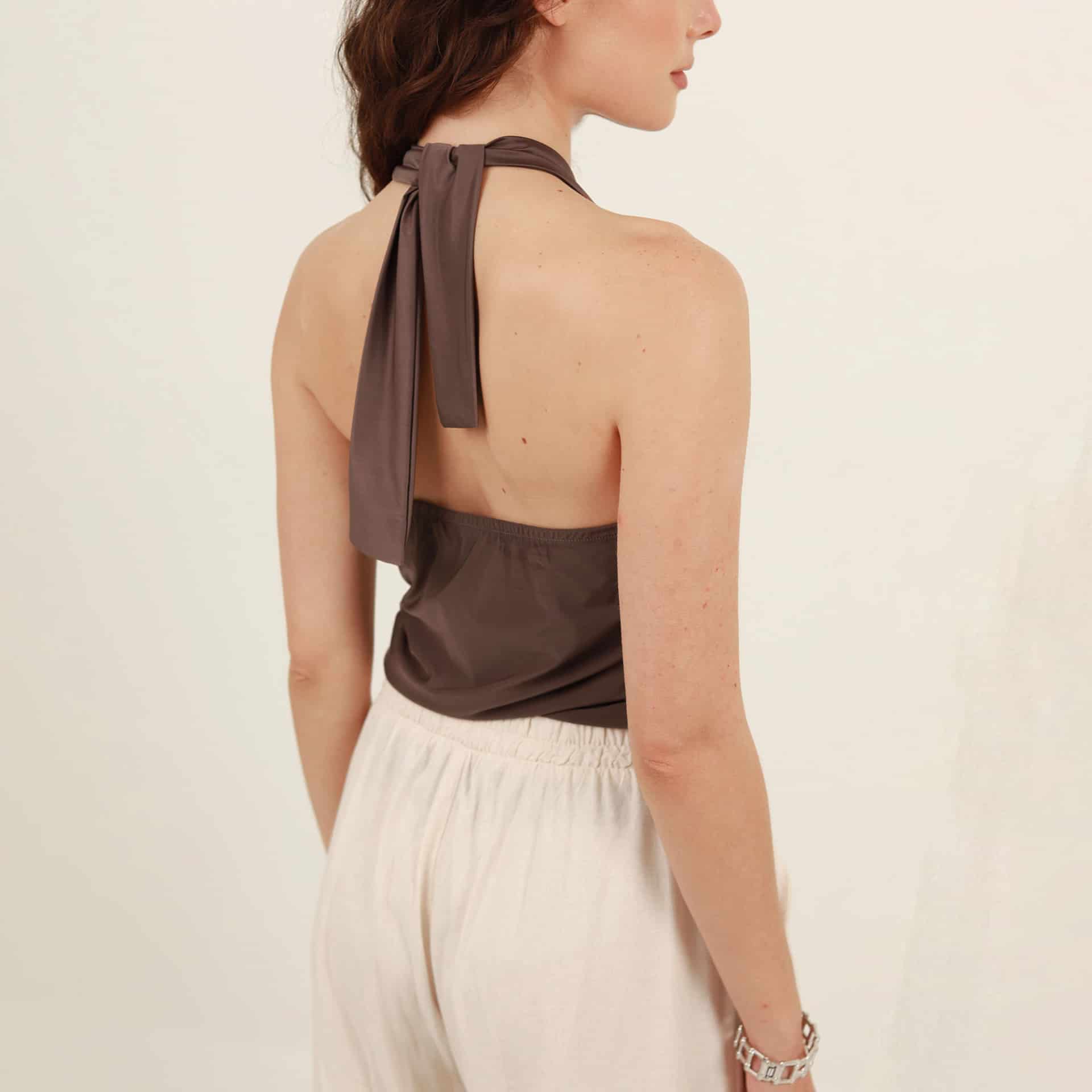 Camiseta strapless con lazo en cuello - miniatura 6