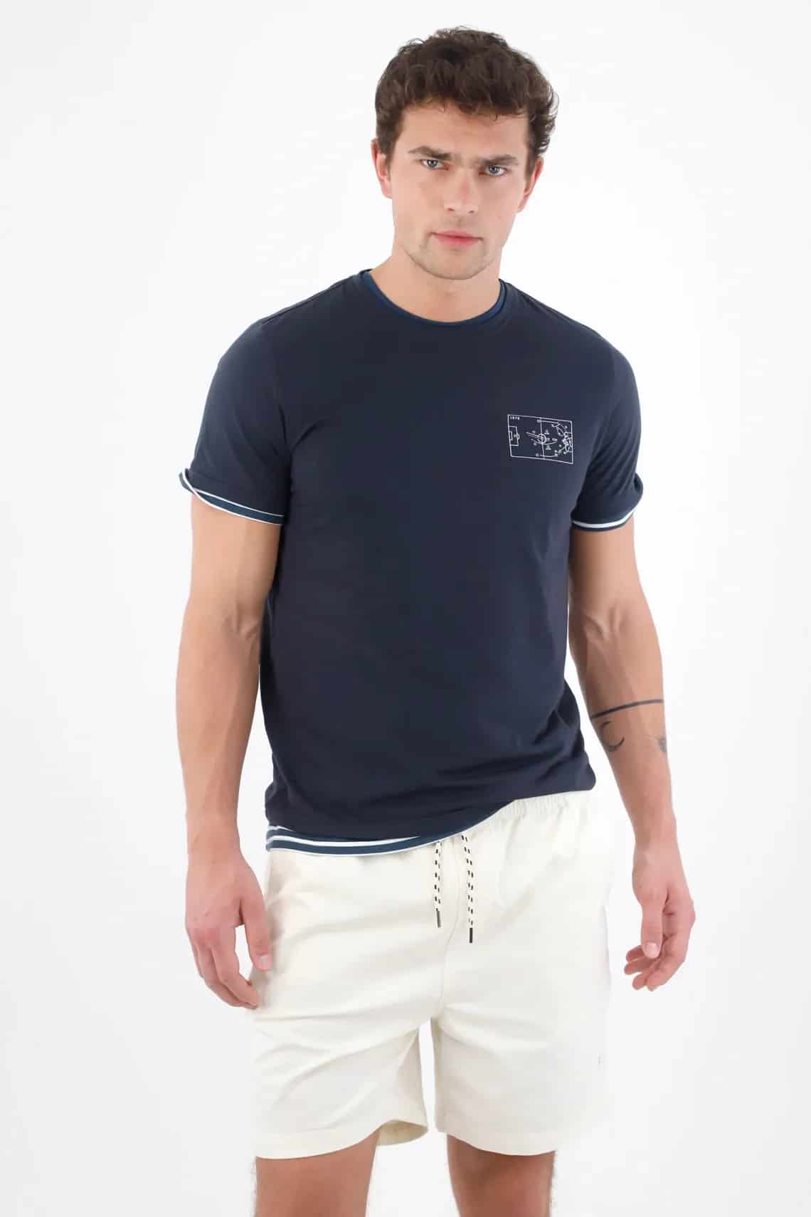 Camiseta regular fit con cuello en contraste en azul marino para hombre - miniatura 1