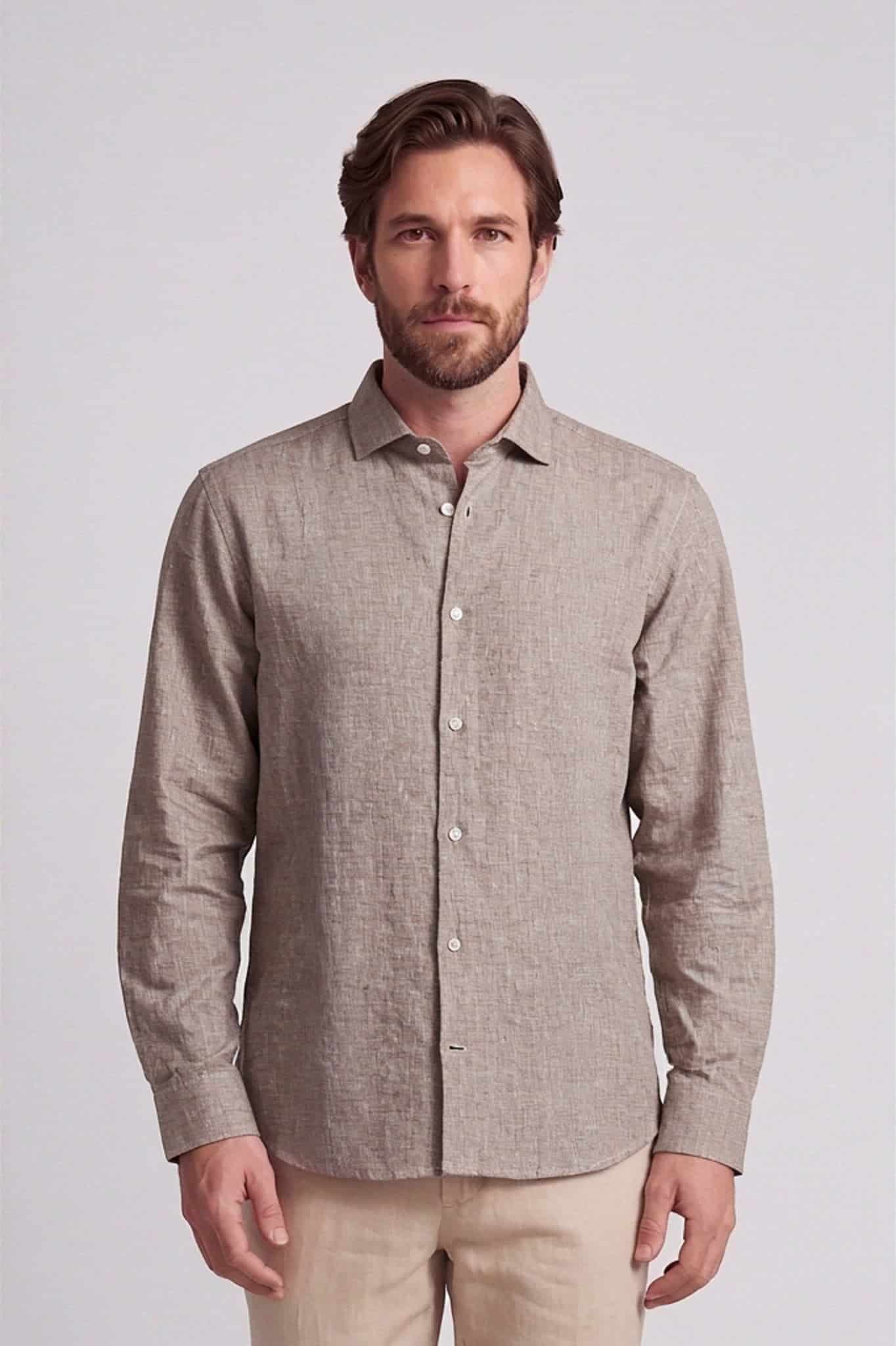 Camisa lino algodon manga larga para hombre Jon Sonen 010225057 - miniatura 3