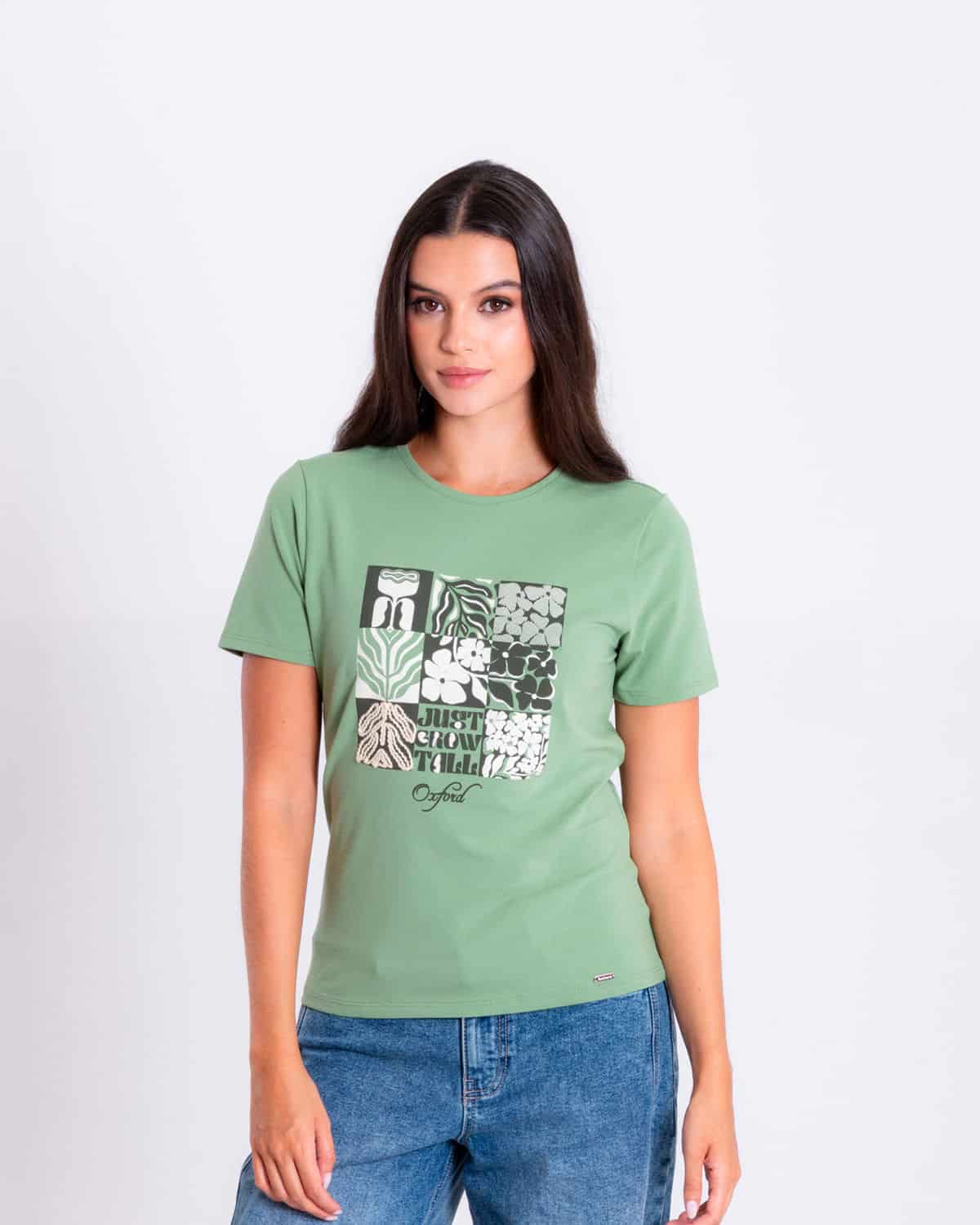 Camiseta verde estampado frontal para mujer - miniatura 1