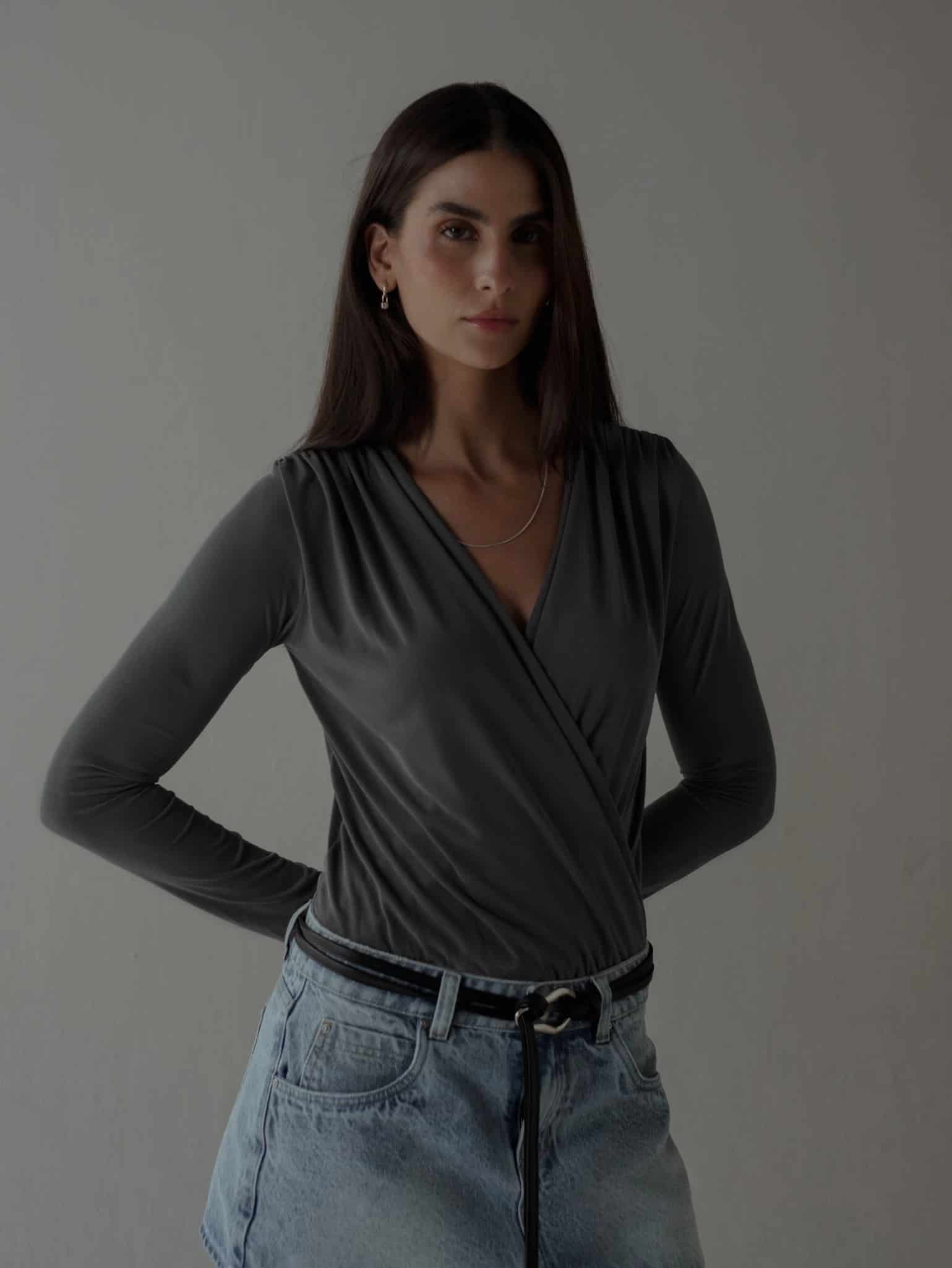 LONG SLEEVE FLOWY BODY - DARK GRAY - miniatura 10