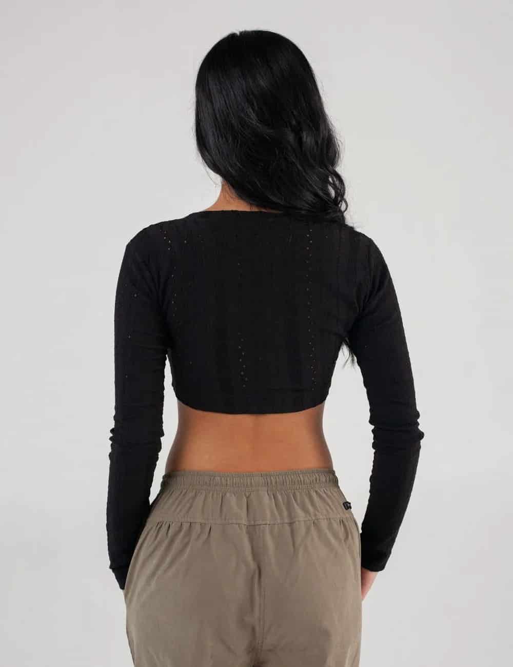 Crop Top manga larga Net negro Mujer - miniatura 5