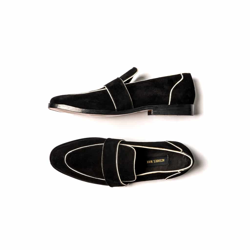 Loafers gamuza negra lineas blanca - miniatura 2