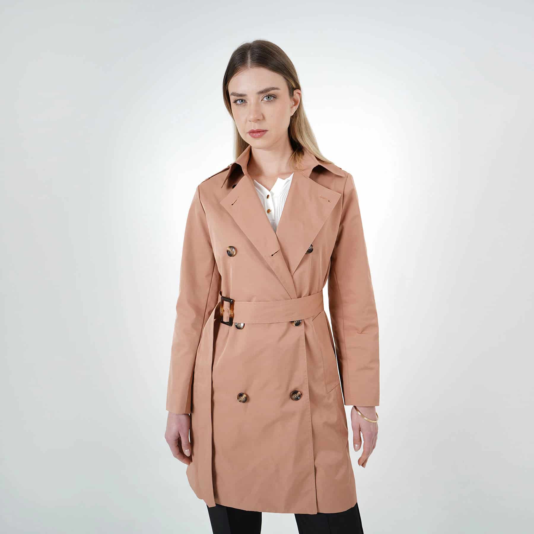 Chaqueta gabardina cruzada cuello alto con correa - miniatura 1