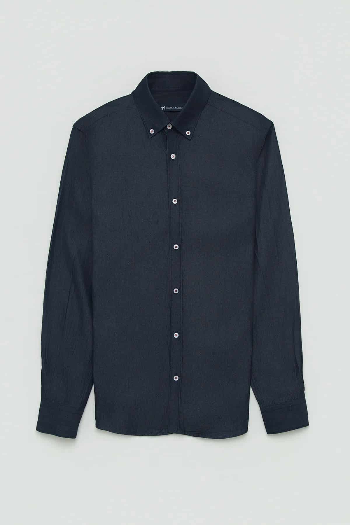 Camisa Denim Botón Contraste Algodón Azul Oscuro - miniatura 1