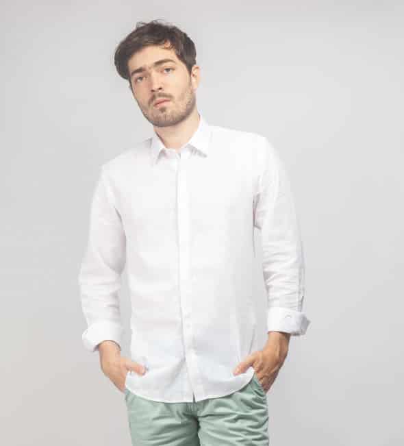 Camisa Lino Blanca a blanca sin boton - miniatura 1