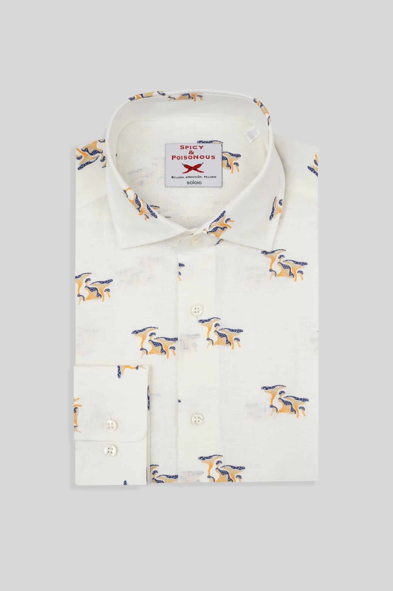 Men's white linen mushroom shirt - miniatura 3