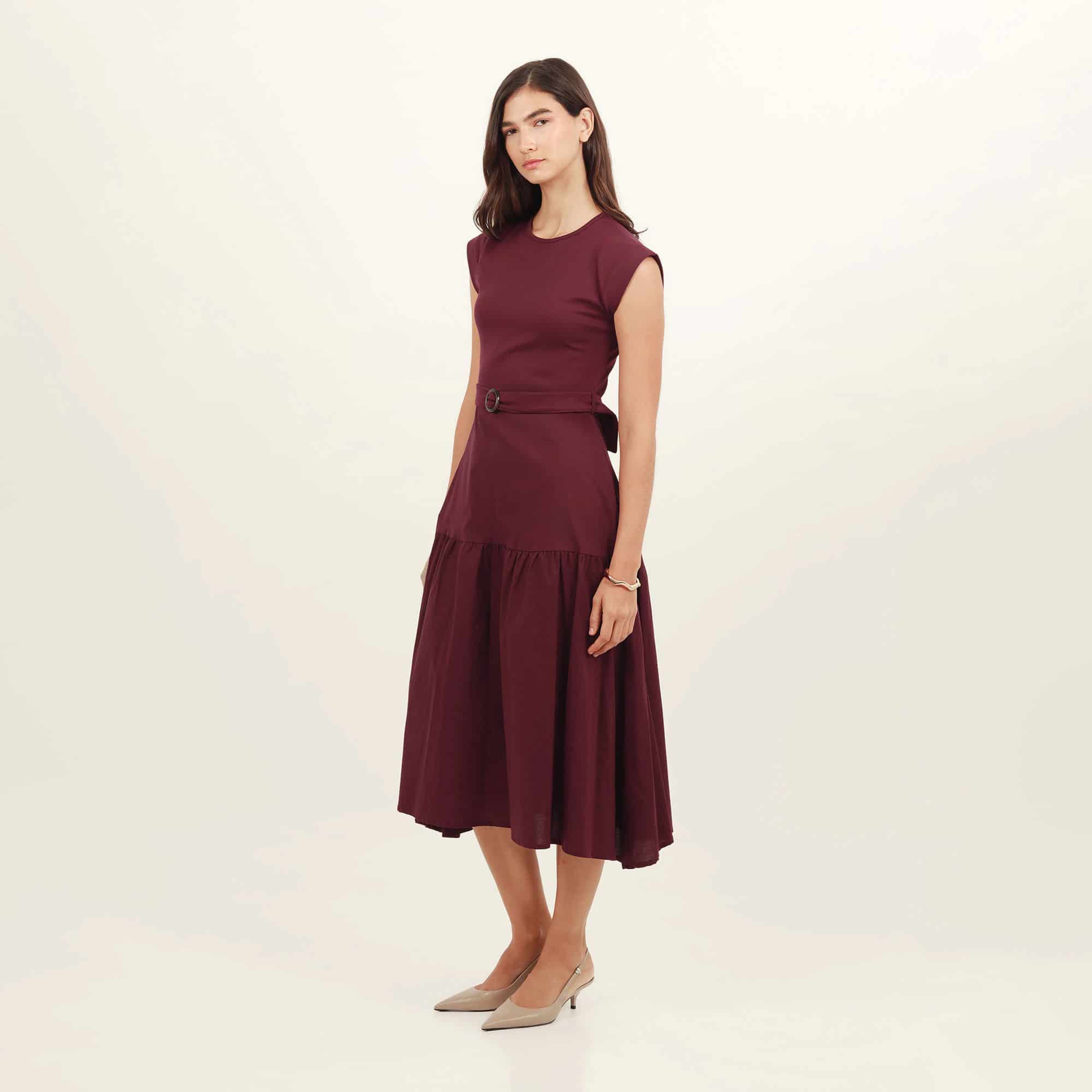Vestido midi cuello redondo silueta en a - miniatura 3