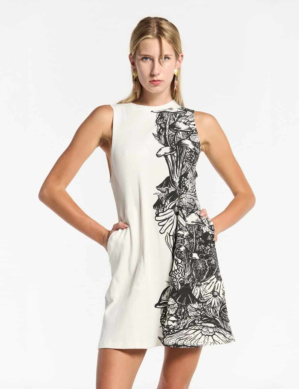 Vestido Corto cuello Alto Flora crudo Mujer - miniatura 12