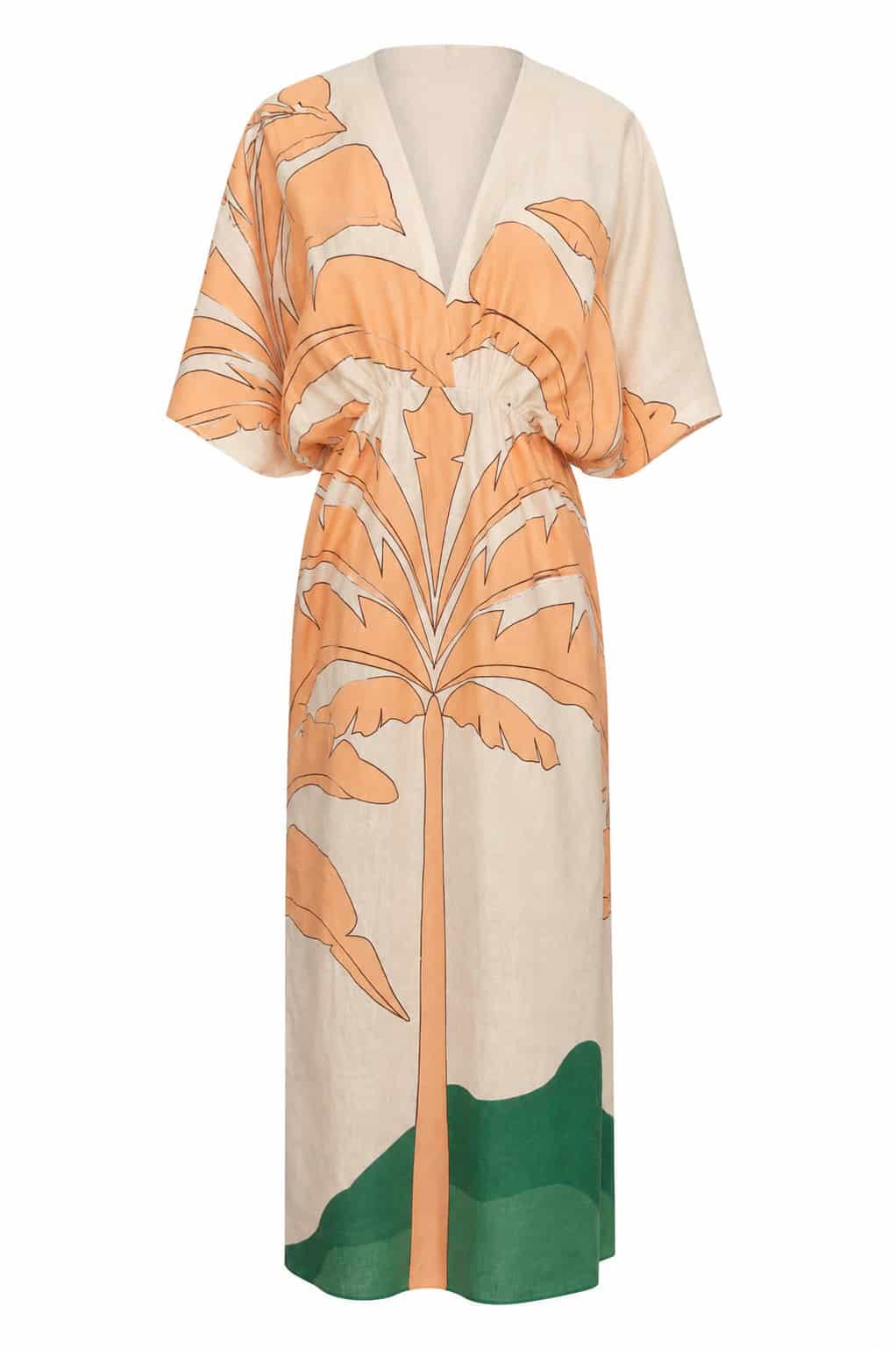 Topacio Linen Midi Tunic Dress / Peach Palms - miniatura 1