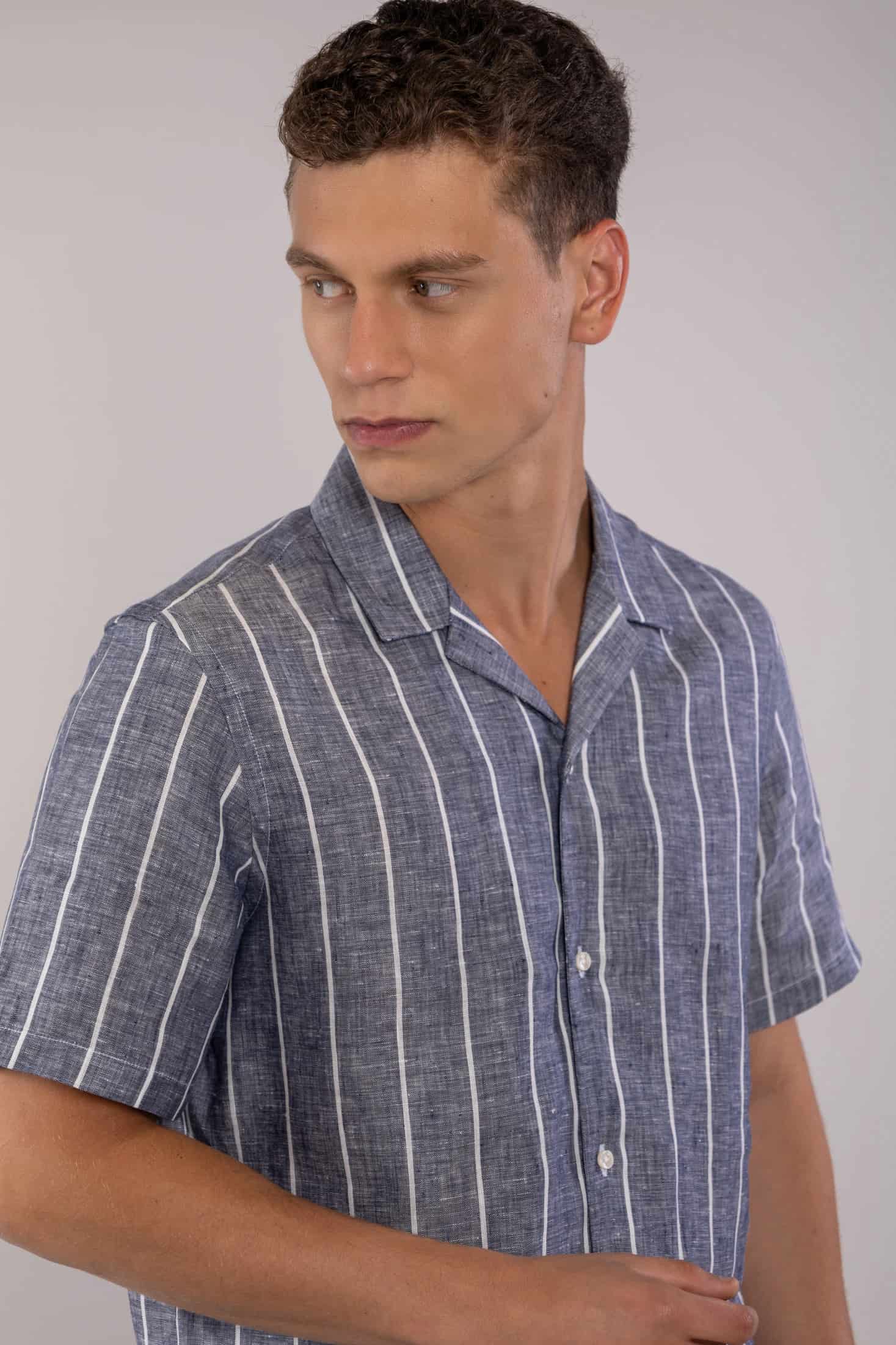 Men's linen shirt striped gray - miniatura 3