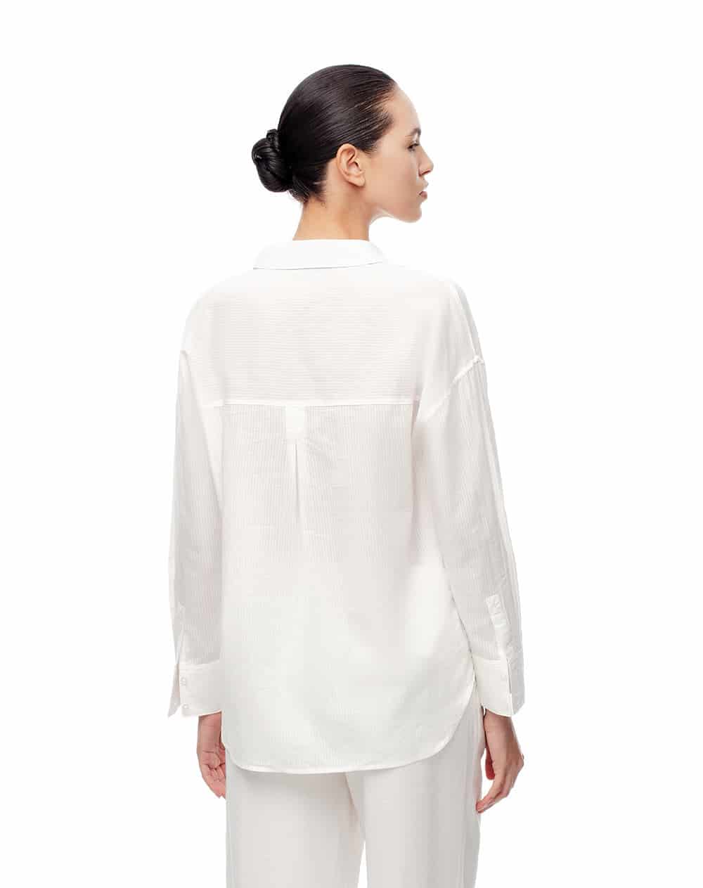 Camisa manga larga oversize algodón blanca mujer - miniatura 3
