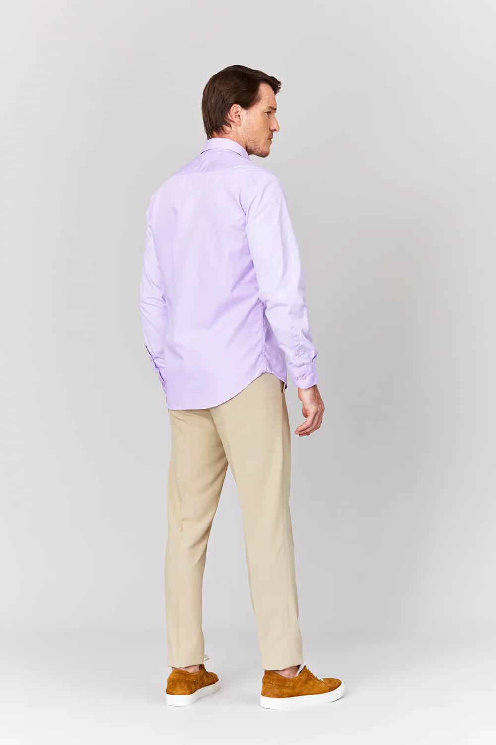 Men's basic lilac cotton muslin shirt - miniatura 5