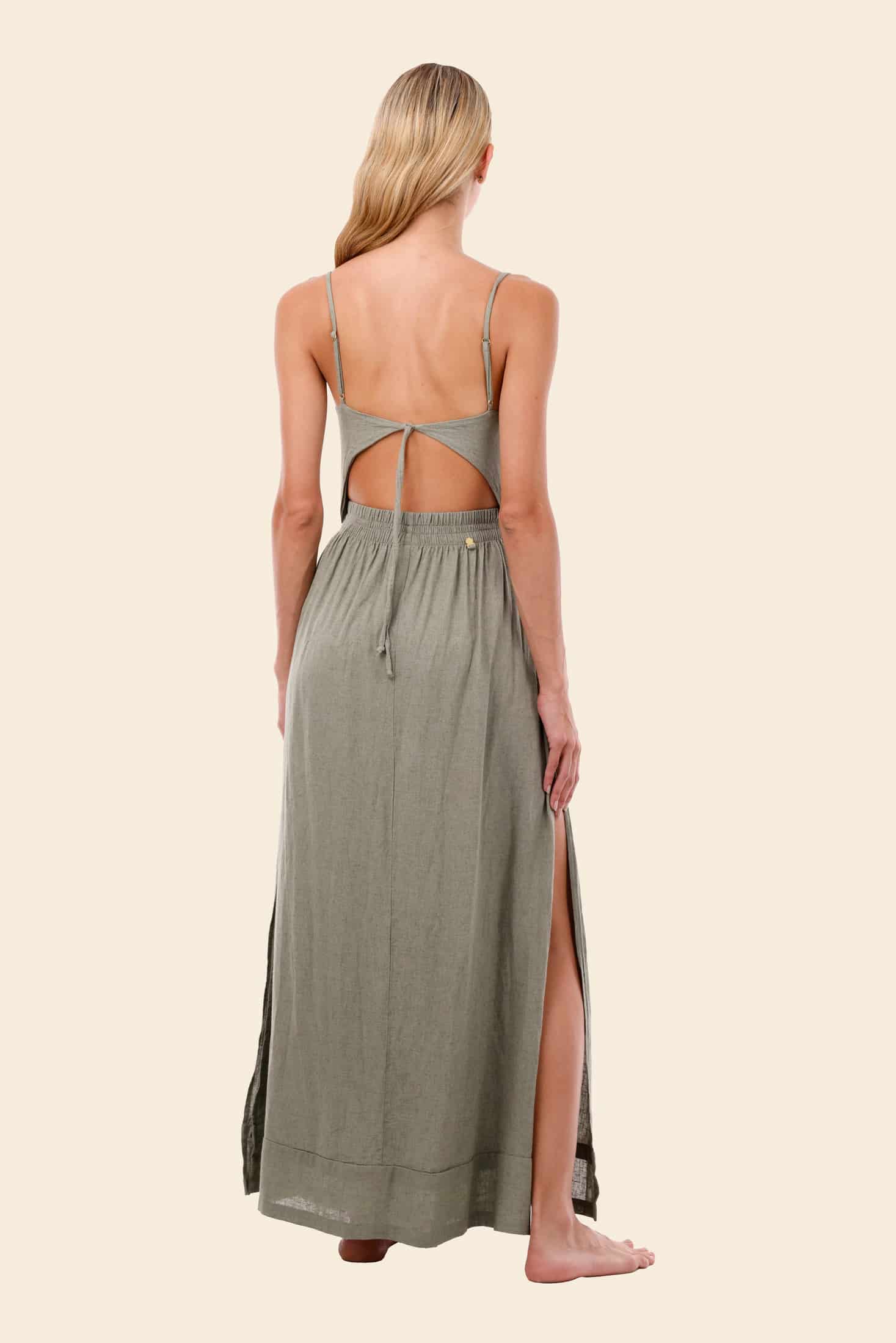 Serenity Green Linen Wavelet Dress - miniatura 3